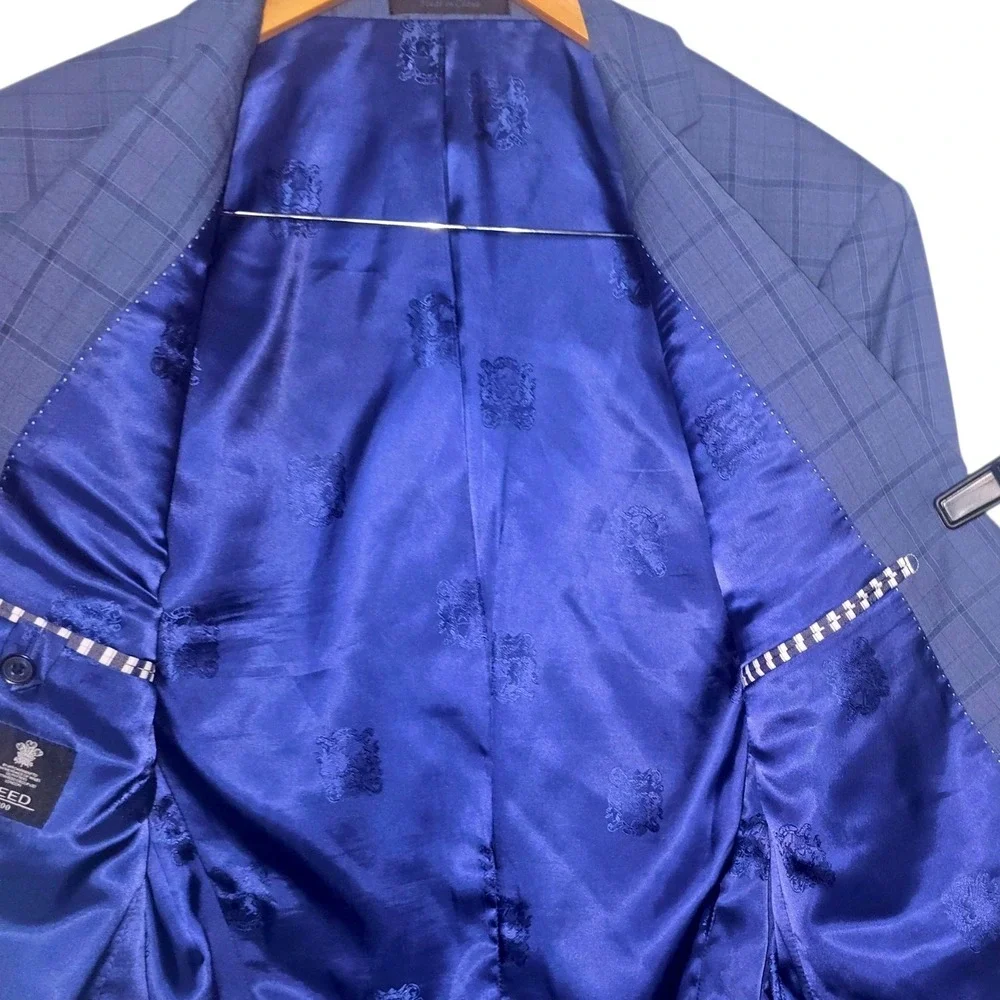 Austin Reed London Mens Blue Windowpane Check Two Button Blazer Sport Coat 42R